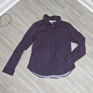 New York & Co Navy/Pink Polkadot Madison Button Down Shirt Sz Large